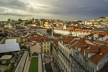 View of city from Carmo Archaeological Museum during golden hour, Lisbon, Portugal, Europe