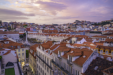 View of city from Carmo Archaeological Museum at sunset, Lisbon, Portugal, Europe