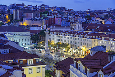 View of city from Carmo Archaeological Museum at dusk, Lisbon, Portugal, Europe
