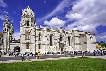 View of Jerónimos Monastery (Monastery of the Hieronymites) on a sunny day, Lisbon, Portugal, Europe