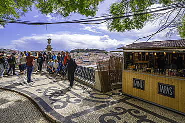 View of Lisbon from Miradouro de São Pedro de Alcântara on a sunny day, Lisbon, Portugal, Europe