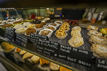 View of cakes in cafe in the Alfama District, Lisbon, Portugal, Europe