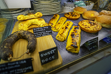 View of cakes in cafe in the Alfama District, Lisbon, Portugal, Europe