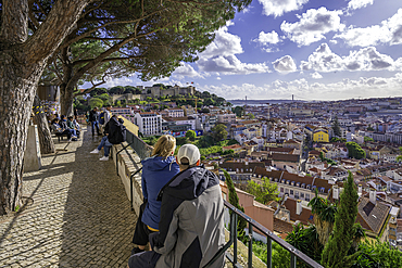 Panoramic view of Lisbon from Miradouro da Graça scenic point on a sunny day in the Alfama District, Lisbon, Portugal, Europe