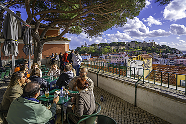 Panoramic view of Lisbon from Miradouro da Graça scenic point on a sunny day in the Alfama District, Lisbon, Portugal, Europe