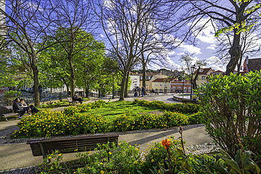 View of Augusto Gil Garden on a sunny day in the Alfama District, Lisbon, Portugal, Europe