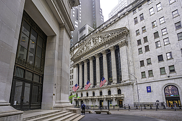 View of exterior of New York Stock Exchange in Lower Manhattan, New York City, United States of America, North America