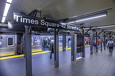View of Times Square - 42 St Subway station and train, New York City, United States of America, North America