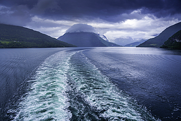 View of Nordfjorden from cruise ship during summer, Norway, Scandinavia, Europe