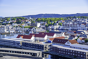 Elevated view of Haugesund skyline on a sunny day, Haugesund, Rogaland County, Norway, Scandinavia, Europe
