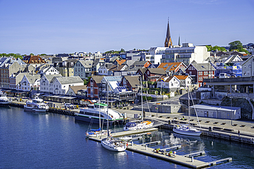 View of Haugesund skyline from Risøy Bridge on a sunny day, Haugesund, Rogaland County, Norway, Scandinavia, Europe