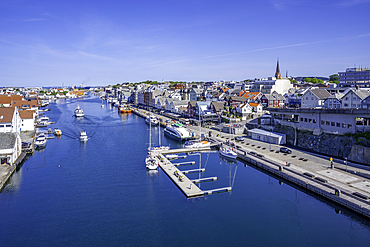 View of Haugesund skyline from Risøy Bridge on a sunny day, Haugesund, Rogaland County, Norway, Scandinavia, Europe