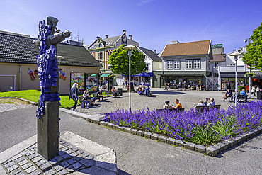 View of Steinparken (Landmannstorget) garden on a sunny day, Haugesund, Rogaland County, Norway, Scandinavia, Europe