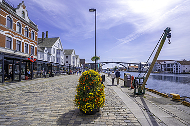 View of waterside architecture in Haugesund on a sunny day, Haugesund, Rogaland County, Norway, Scandinavia, Europe
