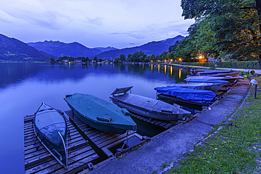 View of mountains and Lake Zell at dusk, Zell am See, Salzburg, Austria, Europe