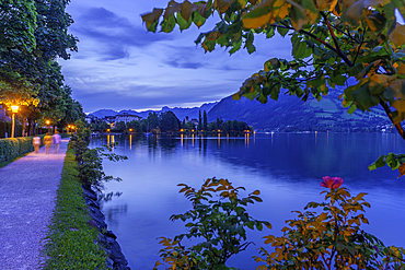 View of mountains and Lake Zell at dusk, Zell am See, Salzburg, Austria, Europe