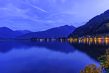View of mountains and Lake Zell at dusk, Zell am See, Salzburg, Austria, Europe