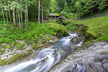 View of entrance to Sigmund Thun Klamm waterfall, Zell am See, Salzburg, Austria, Europe