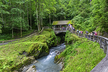 View of entrance to Sigmund Thun Klamm waterfall, Zell am See, Salzburg, Austria, Europe