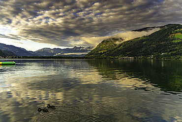 View of mountains and Lake Zell during golden hour, Zell am See, Salzburg, Austria, Europe