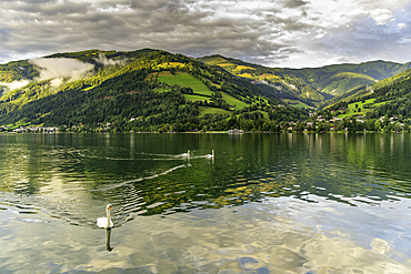 View of mountains and Lake Zell during golden hour, Zell am See, Salzburg, Austria, Europe