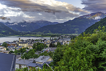 Elevated view of Zell am See and Lake Zell during golden hour, Zell am See, Salzburg, Austria, Europe