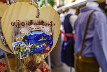 View of souvenirs in Zell am See on a sunny day, Zell am See, Salzburg, Austria, Europe
