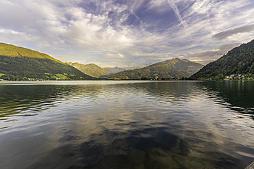 View of mountains and Lake Zell during golden hour, Zell am See, Salzburg, Austria, Europe