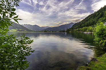 View of mountains and Lake Zell during golden hour, Zell am See, Salzburg, Austria, Europe