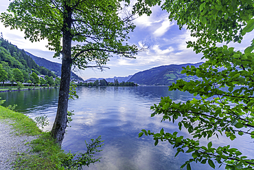 View of mountains and Lake Zell during golden hour, Zell am See, Salzburg, Austria, Europe