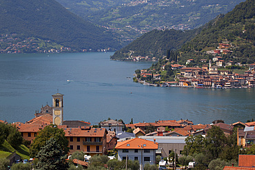 View of Monte Isola from near Sulzano, Lake Iseo, Lombardy, Italian Lakes, Italy, Europe