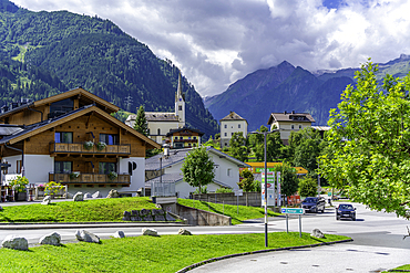 View of Kaprun town and church on the hill on a sunny day, Kaprun, Salzburg, Austria, Europe