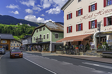 View of colourful buildings Mittersill on a sunny day, Salzburg, Austria, Europe