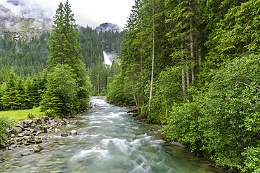 View of Krimml Waterfalls during summer, Krimml Waterfalls, Hohe Tauern National Park, Salzburger Land, Austria, Europe
