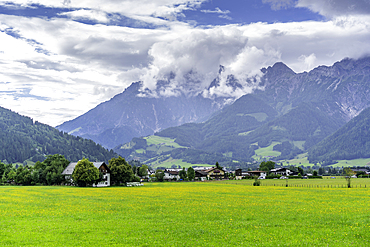 View of landscape near Saalfelden on a sunny day, Zell am See, Salzburg, Austria, Europe
