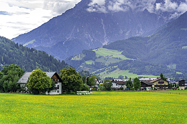 View of landscape near Saalfelden on a sunny day, Zell am See, Salzburg, Austria, Europe