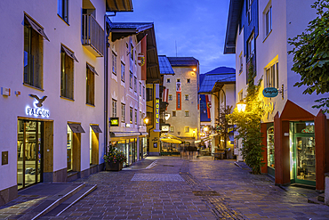 View of chalet hotel and museum in Zell am See at dusk, Zell am See, Salzburg, Austria, Europe