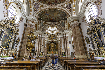 View of interior of St. Jakob Cathedral, Innsbruck, Tyrol Region, Austria, Europe