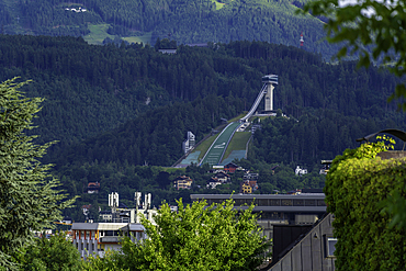 View of Bergisel Ski Jump on a sunny day in summer, Innsbruck, Tyrol Region, Austria, Europe