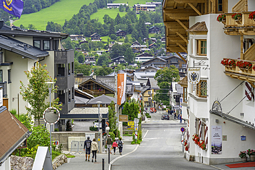 View of colourful buildings in the old town during summer, Kitzbuhel, Austrian Tyrol, Austria, Europe