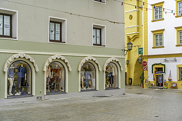 View of shop windows in the old town during summer, Kitzbuhel, Austrian Tyrol, Austria, Europe