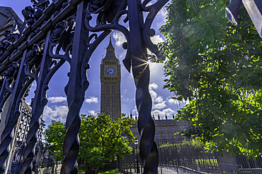 View of Big Ben clock tower in Parliament Square during summer, Westminster, London, England, United Kingdom, Europe