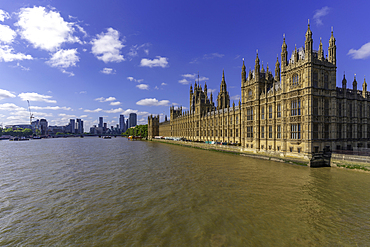 View of Houses of Parliament from Westminster Bridge during summer, Westminster, London, England, United Kingdom, Europe