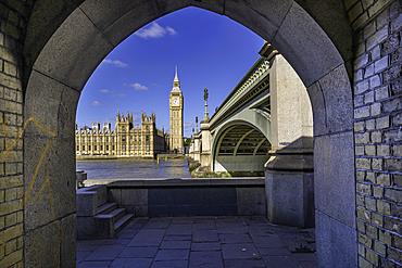View of Houses of Parliament and Westminster Bridge during summer, Westminster, London, England, United Kingdom, Europe