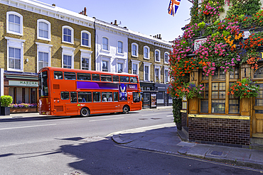 View of the The Churchill Arms, Kensington during summer, Kensington, London, England, United Kingdom, Europe