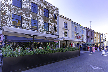 View of colourful shops in Portobello Road during summer, Kensington, London, England, United Kingdom, Europe