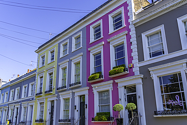 View of colourful buildings in Kensington during summer, Kensington, London, England, United Kingdom, Europe