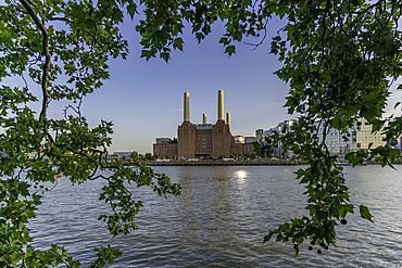 View of Battersea Power Station and river Thames during summer, Nine Elms, London, England, United Kingdom, Europe