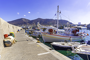 View of boats in Port of Hersonissos, Limenas Chersonisou, Crete, Greek Islands, Greece, Europe