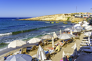 View of Akti Navarchou Nearchou Beach in Limenas Chersonisou, Crete, Greek Islands, Greece, Europe